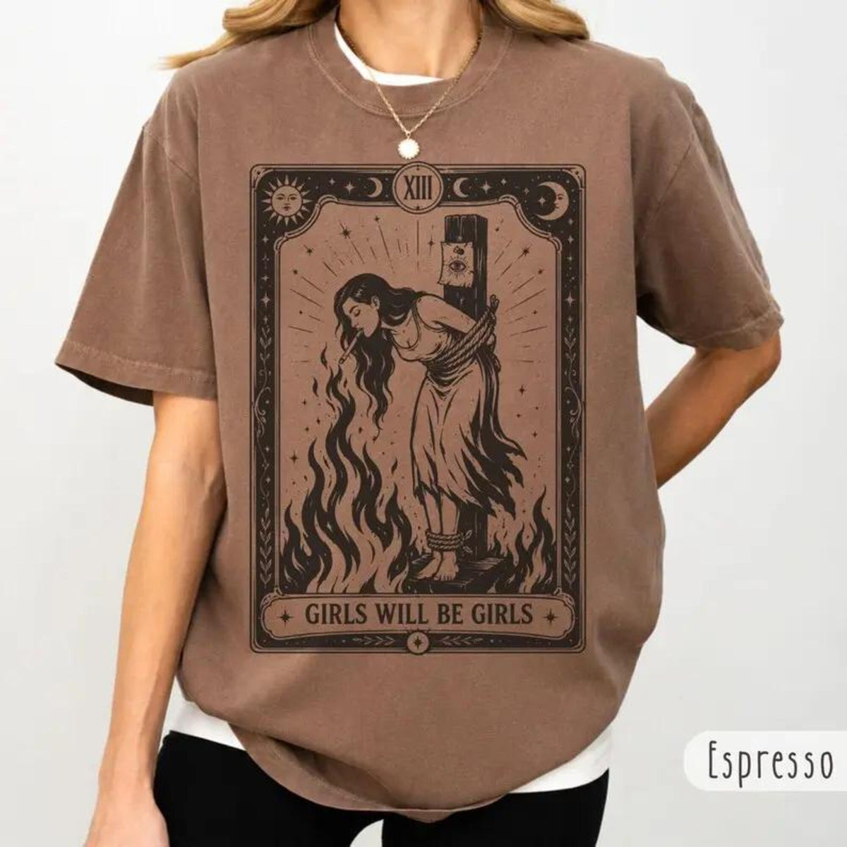 Comfort Colors Girls Will Be Girls Shirt Women, Dark Tarot Witch Gothic Occult Witchy Vibes Edgy Graphic Tee, Halloween Tarot Card Gift for Her Aesthetic