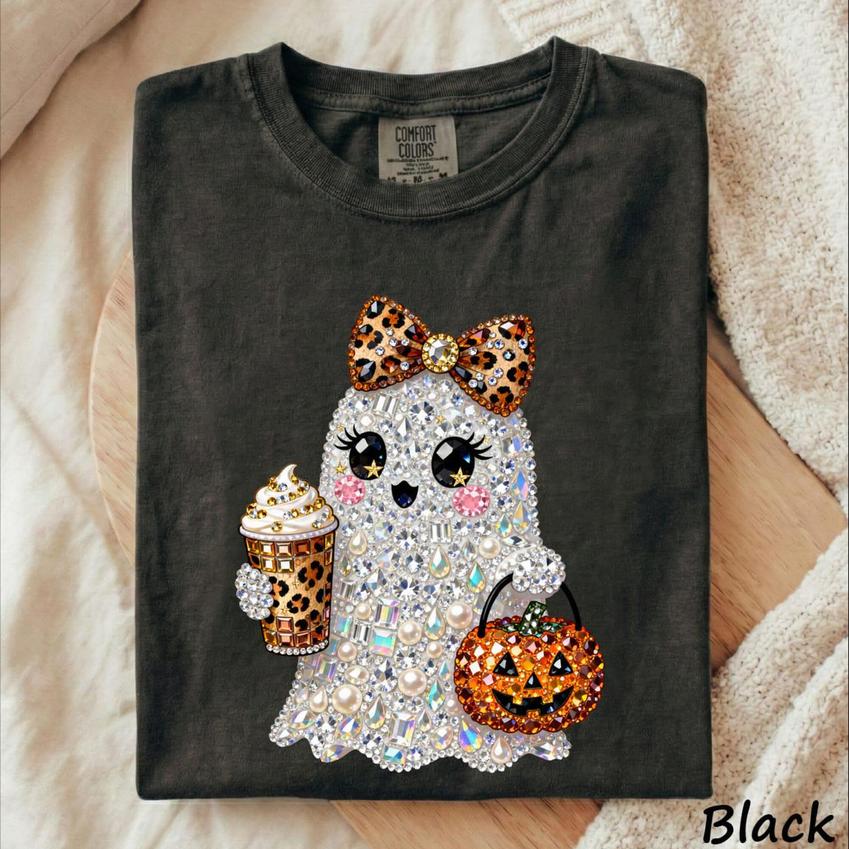 Rhinestone Glam Ghost Halloween Shirt Sparkly Girly Spooky Season Comfort Colors Shirt Cute Halloween Shirt Women Fall Comfort Colors