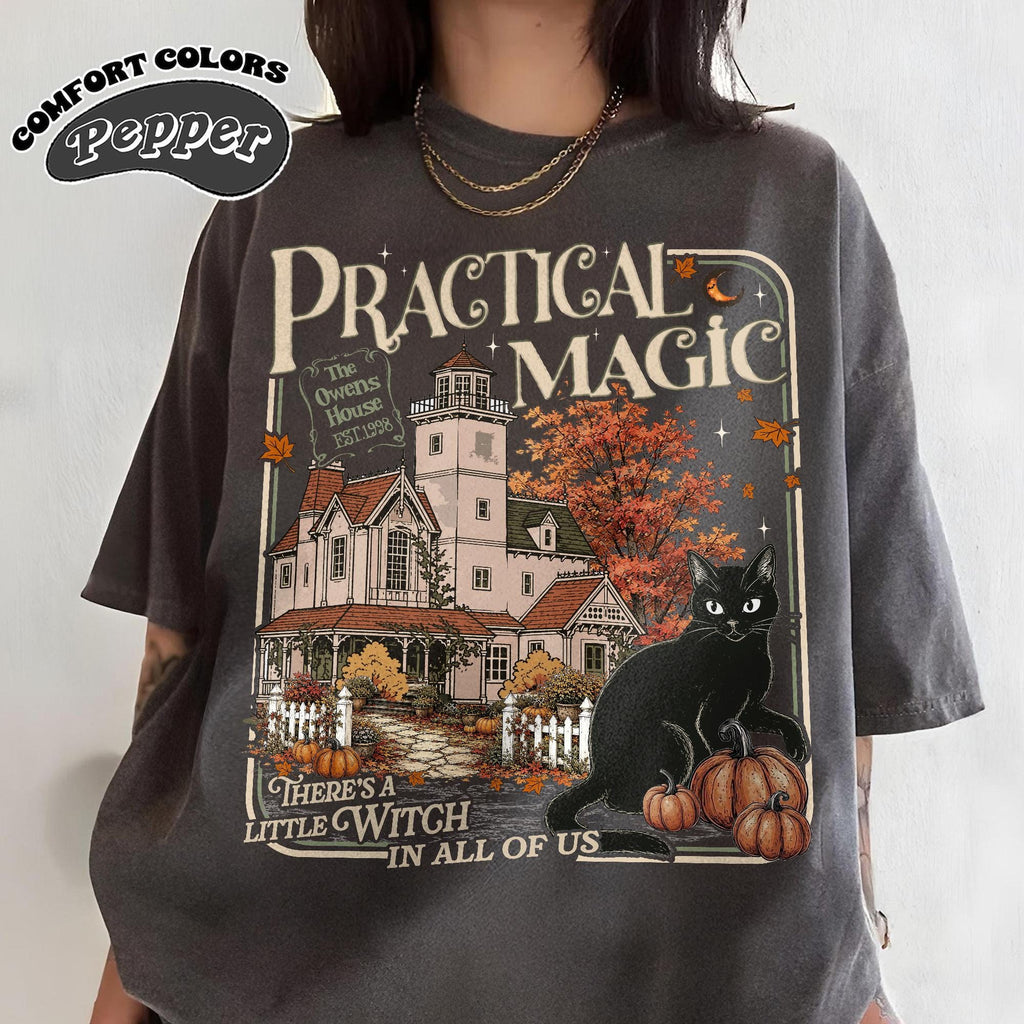 Comfort Colors Practical Magic Shirt Women, Witchy Halloween Owens House Whimsigoth Black Cat Fall Spooky Season Graphic Tee, Gift for Her Aesthetic