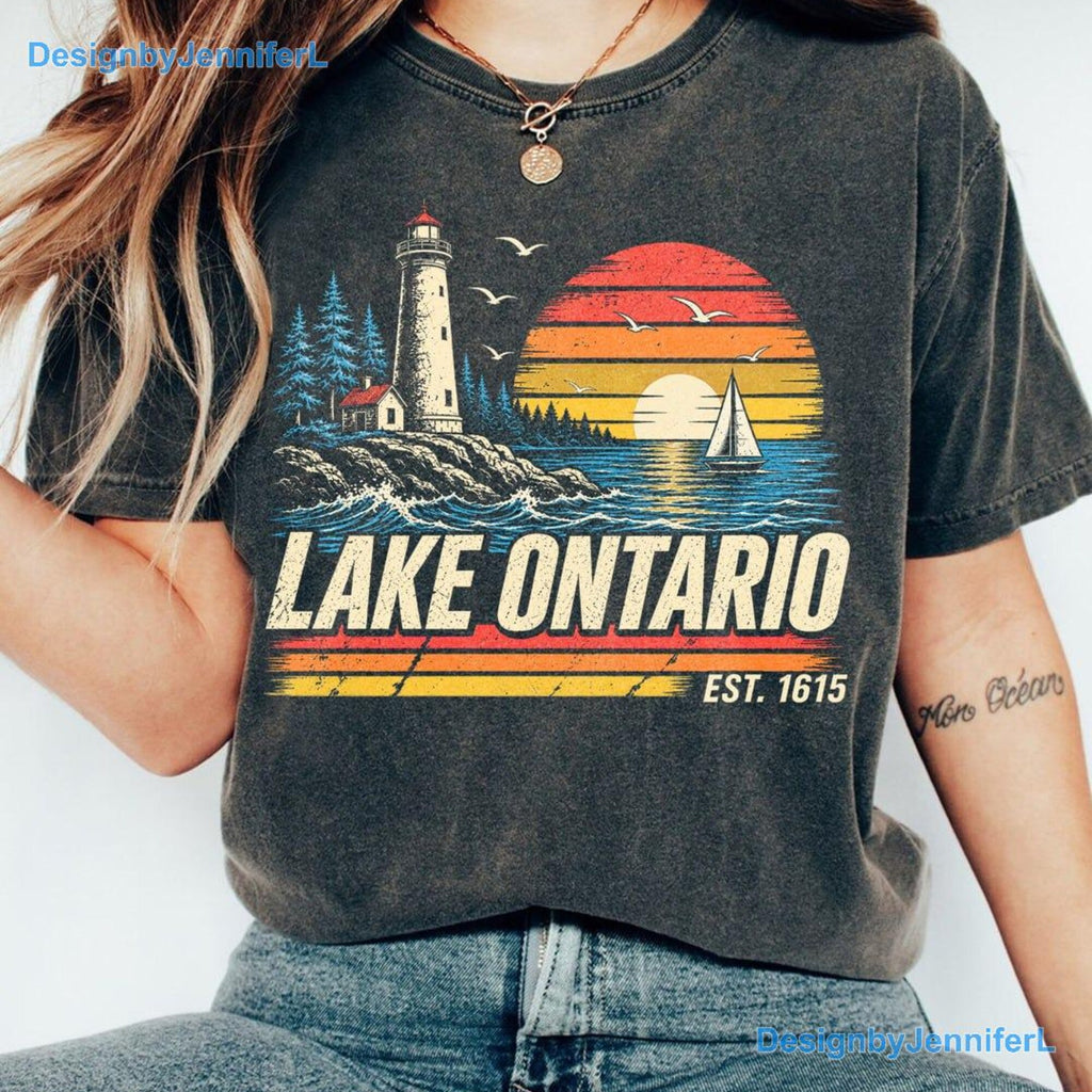 Lake Ontario Shirt Historic Est 1615 Comfort Colors Great Lakes Sunset Graphic Tee Retro Canada Vacation Gift Unisex