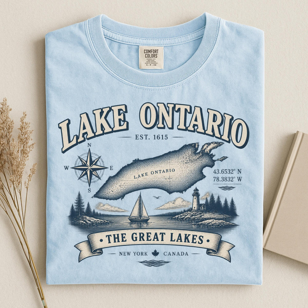 Lake Ontario Shirt Est 1615 Great Lakes Vintage Tee Retro Anchor Souvenir Comfort Colors Adventure Travel Gift Unisex