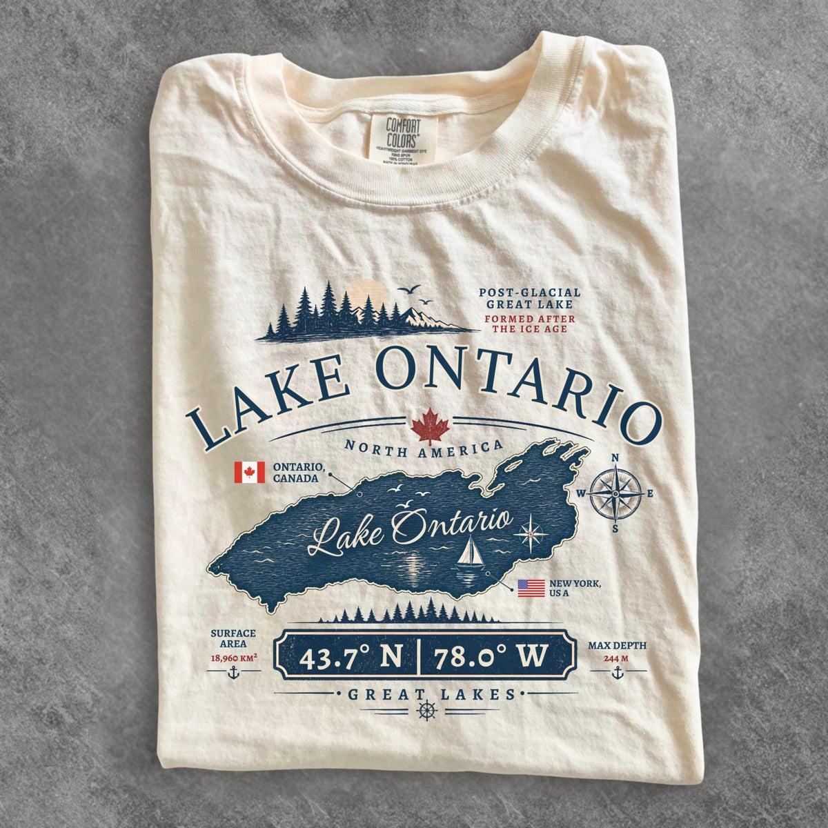 Lake Ontario Shirt Comfort Colors Great Lakes Tshirt Vintage Canada Tee New York Outdoor Travel Gift Unisex