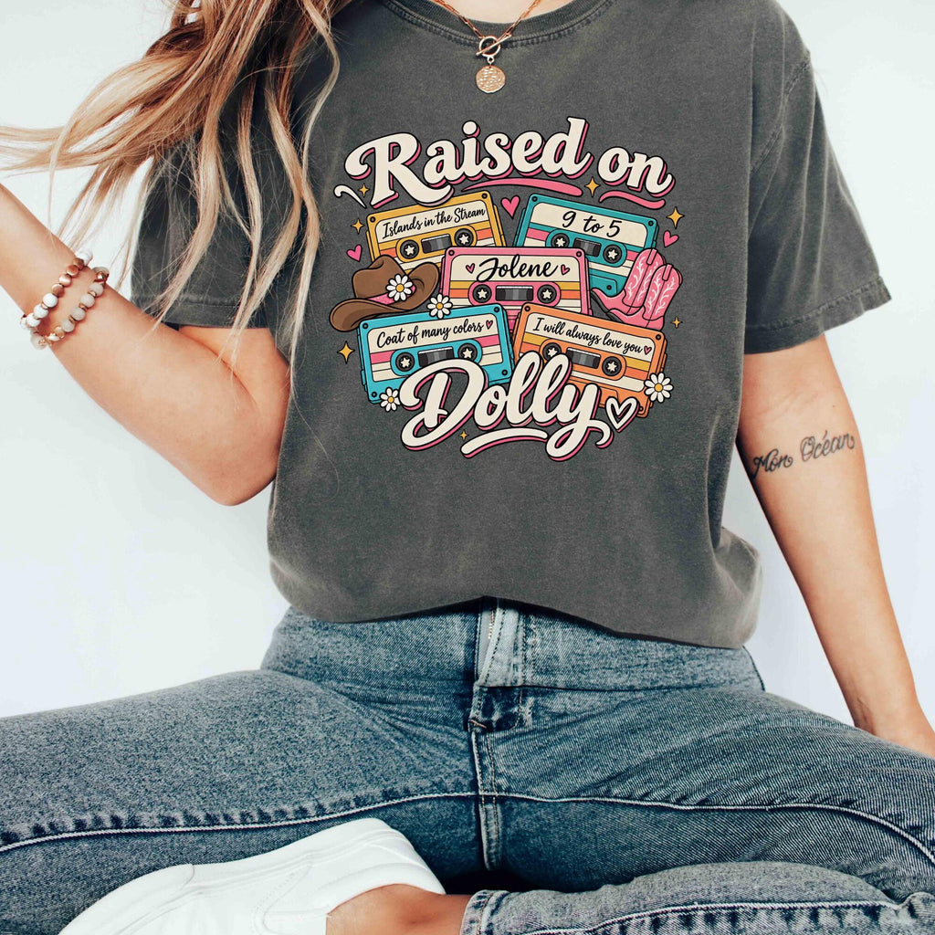 Comfort Colors Raised on Dolly Parton Shirt Women, Retro Cassette Tape Country Music Graphic Tee, Fan Gift for Her Aesthetic