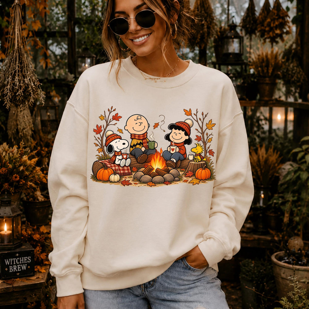 Comfort Colors Vintage Snoopy Fall Shirt Women, Cozy Campfire Autumn Pumpkin Cartoon Dog Charlie Brown Graphic Tee, Thanksgiving Gift for Her Aesthetic