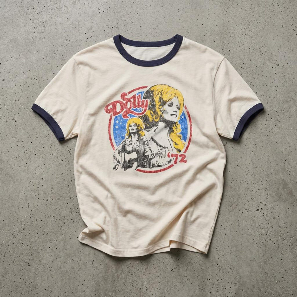Retro Dolly Parton 72 Ringer Tee Vintage 70s Style Country Music Graphic Shirt