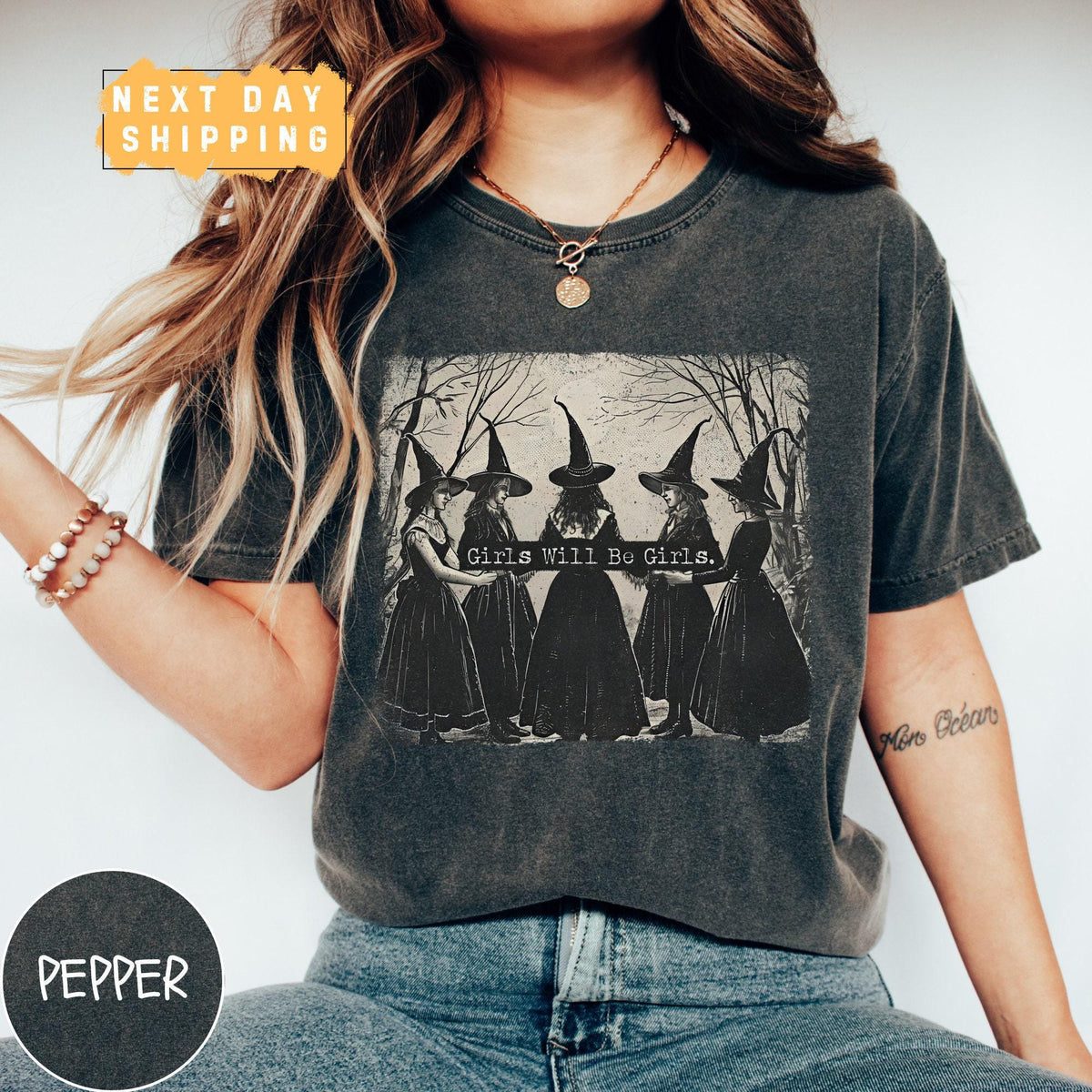 Vintage Girls Will Be Girls Witch Comfort Colors Shirt Funny Witch Vintage Shirt Vintage Halloween Women Shirt Witchy Vibes Shirt