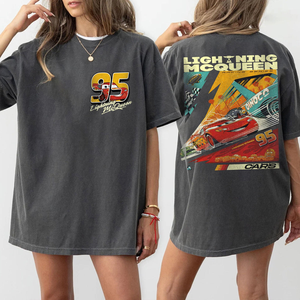 Comfort Colors Lightning McQueen Two-Sided Shirt Women, Vintage Radiator Springs Rusteze Cars Design Disney Family Vacation Graphic Tee, Gift for Her Aesthetic