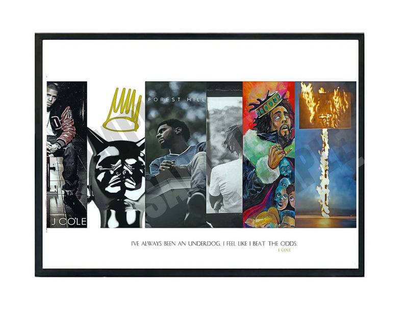 J Cole Album History Poster, Hypebeast Poster, Hip Hop Poster, Urban Wall Art, Hypebeast Decor, Music Posters, Album Art Poster - Poster | Canvas Wall Art Print