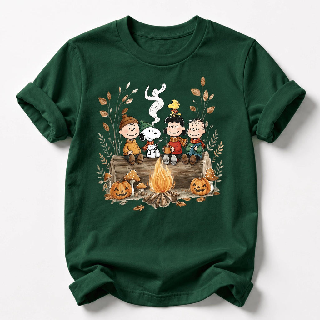 Comfort Colors Snoopy Friends Fall Shirt Women, Cozy Halloween Campfire Pumpkin Autumn Charlie Brown Graphic Tee, Gift for Her Aesthetic