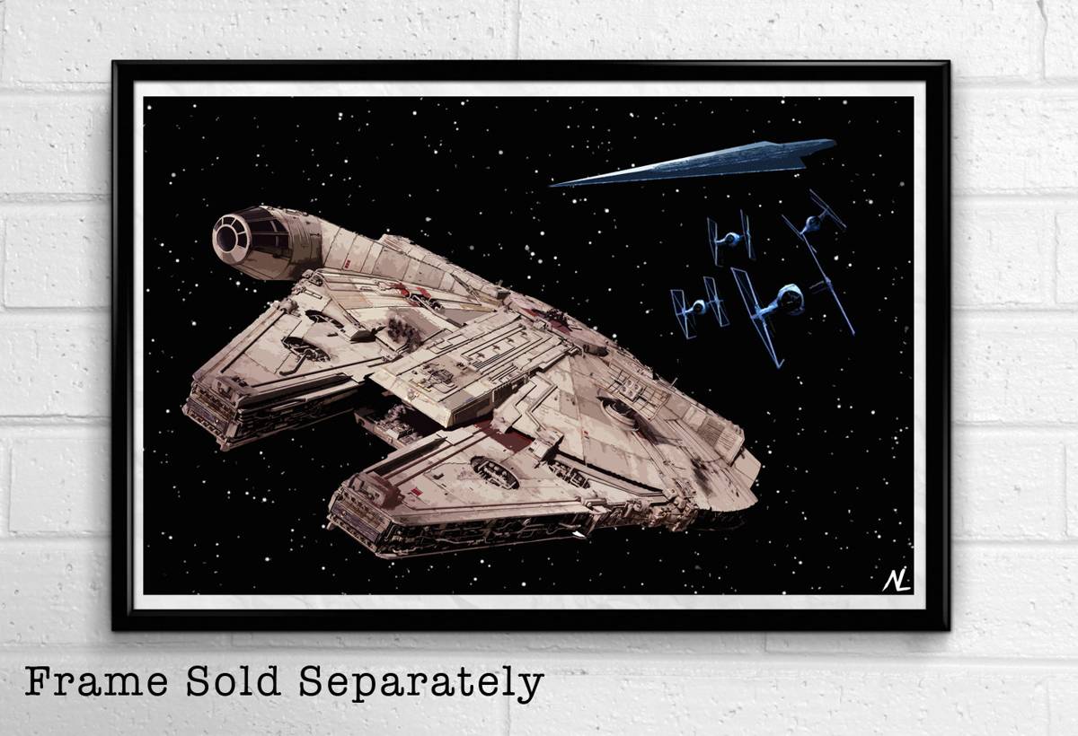 Star Wars Millennium Falcon Ship Illustration - Sci-Fi Film Movie - Poster | Canvas Wall Art Print