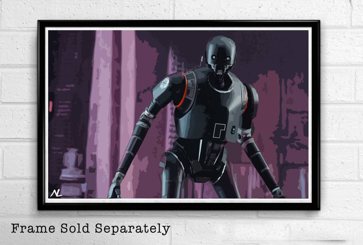 Star Wars Rogue One K-2So Droid Illustration - Sci-Fi Film Movie Geeky Nerdy - Poster | Canvas Wall Art Print