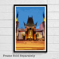 Grauman'S Chinese Theatre Illustration - Los Angeles California Hollywood Landmark - Poster | Canvas Wall Art Print