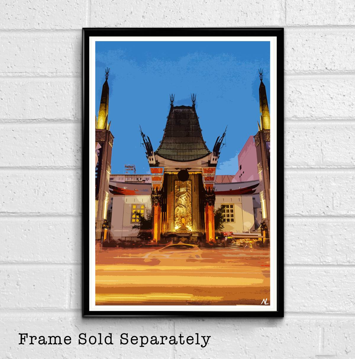 Grauman'S Chinese Theatre Illustration - Los Angeles California Hollywood Landmark - Poster | Canvas Wall Art Print