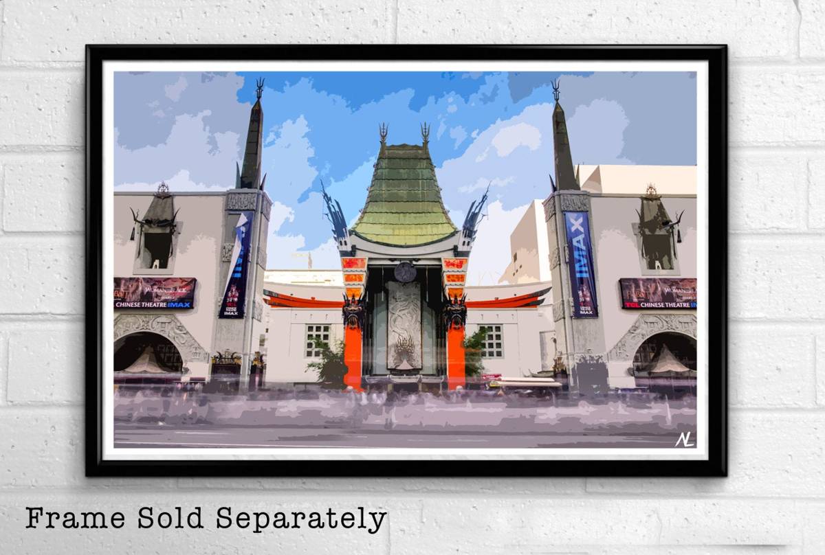 Grauman'S Chinese Theatre Illustration #2 - Los Angeles California Hollywood Landmark American - Poster | Canvas Wall Art Print