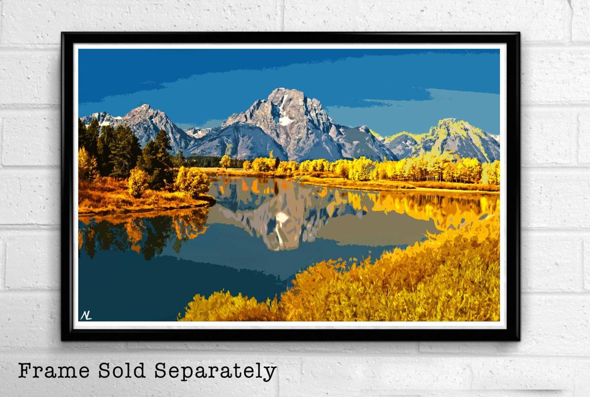 Grand Teton National Park Illustration - Wyoming Mountain Landscape American - Poster | Canvas Wall Art Print