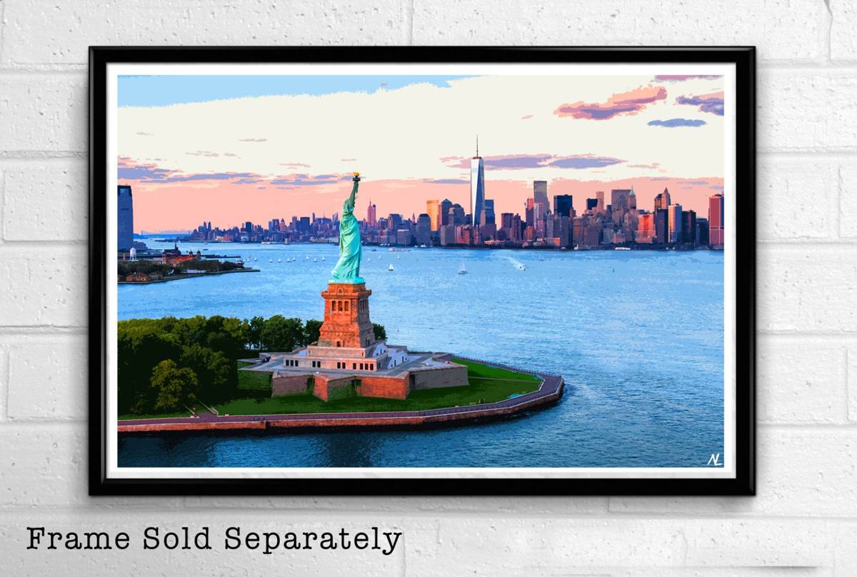 Statue Of Liberty Illustration - New York City Landmark Nyc Landscape - Poster | Canvas Wall Art Print