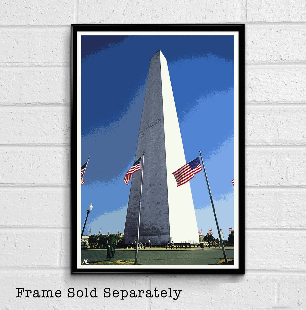Washington Monument Illustration Washington Dc Landscape American Art United States - Poster | Canvas Wall Art Print