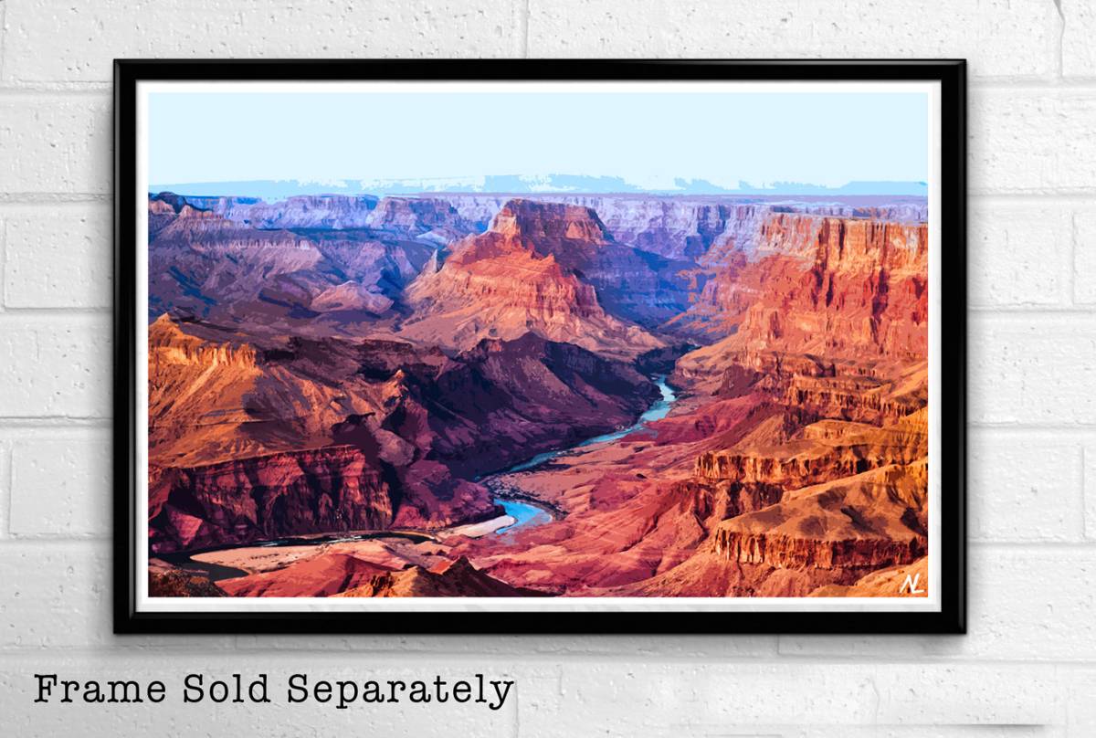 Grand Canyon Illustration - Desert Canyon River Arizona Landscape American United States - Poster | Canvas Wall Art Print