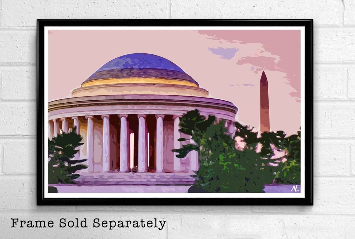 Thomas Jefferson Memorial Illustration - Washington Dc Landscape American United States - Poster | Canvas Wall Art Print