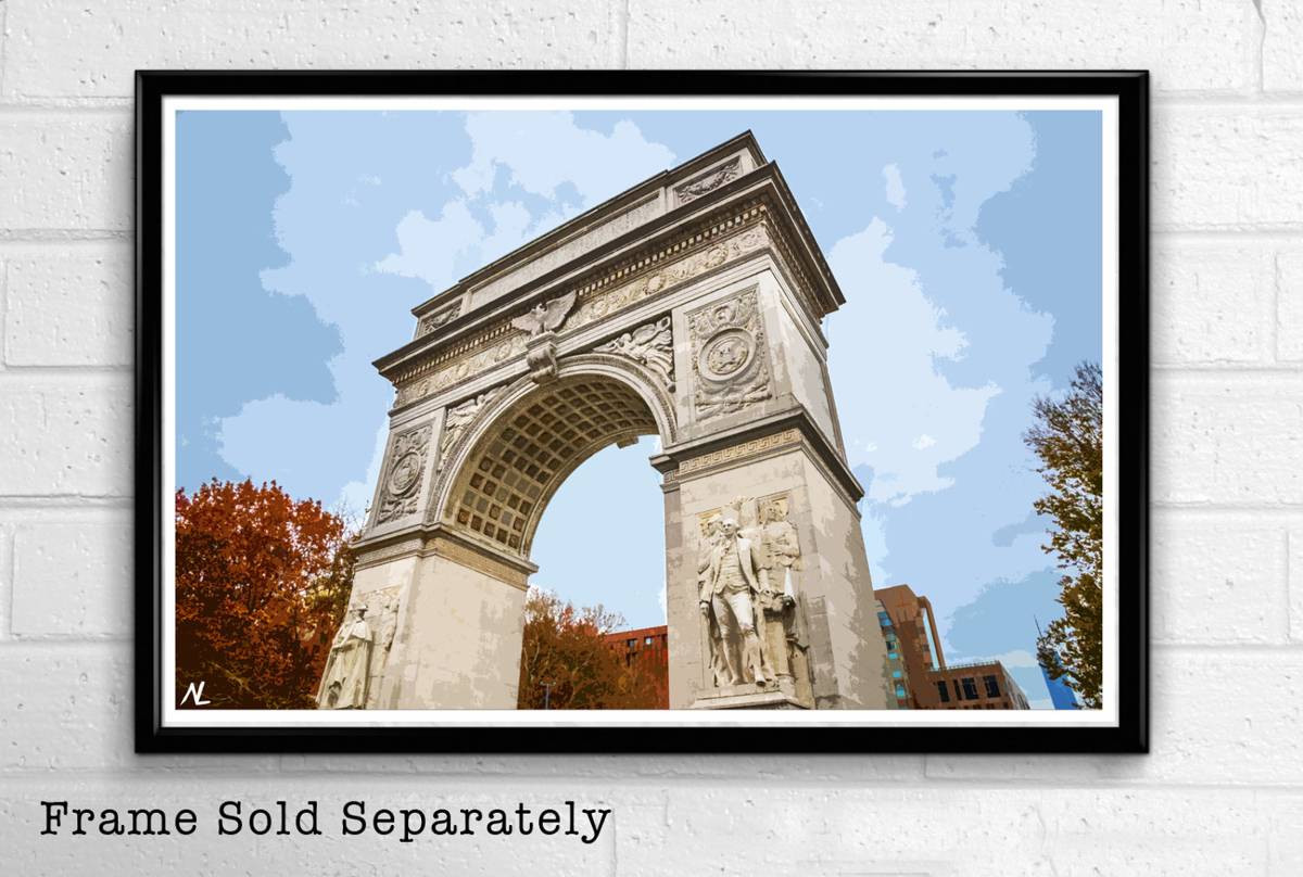New York City Washington Square Arch Illustration -Nyc Monument American United States Landmark - Poster | Canvas Wall Art Print