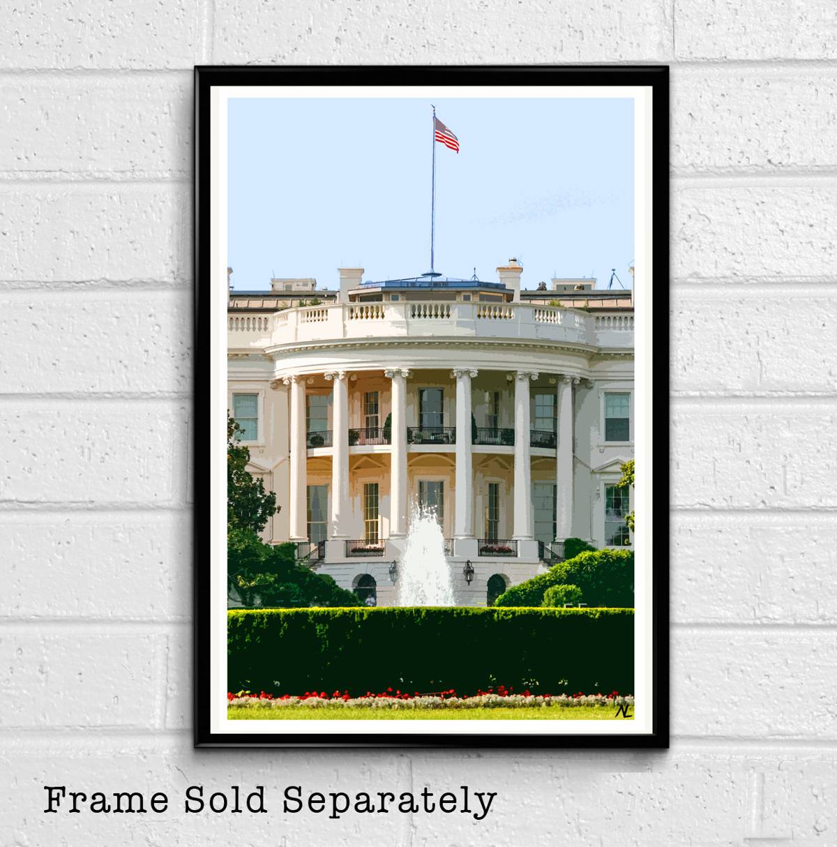 White House Illustration - Washington Dc Landscape American Art United States - Poster | Canvas Wall Art Print