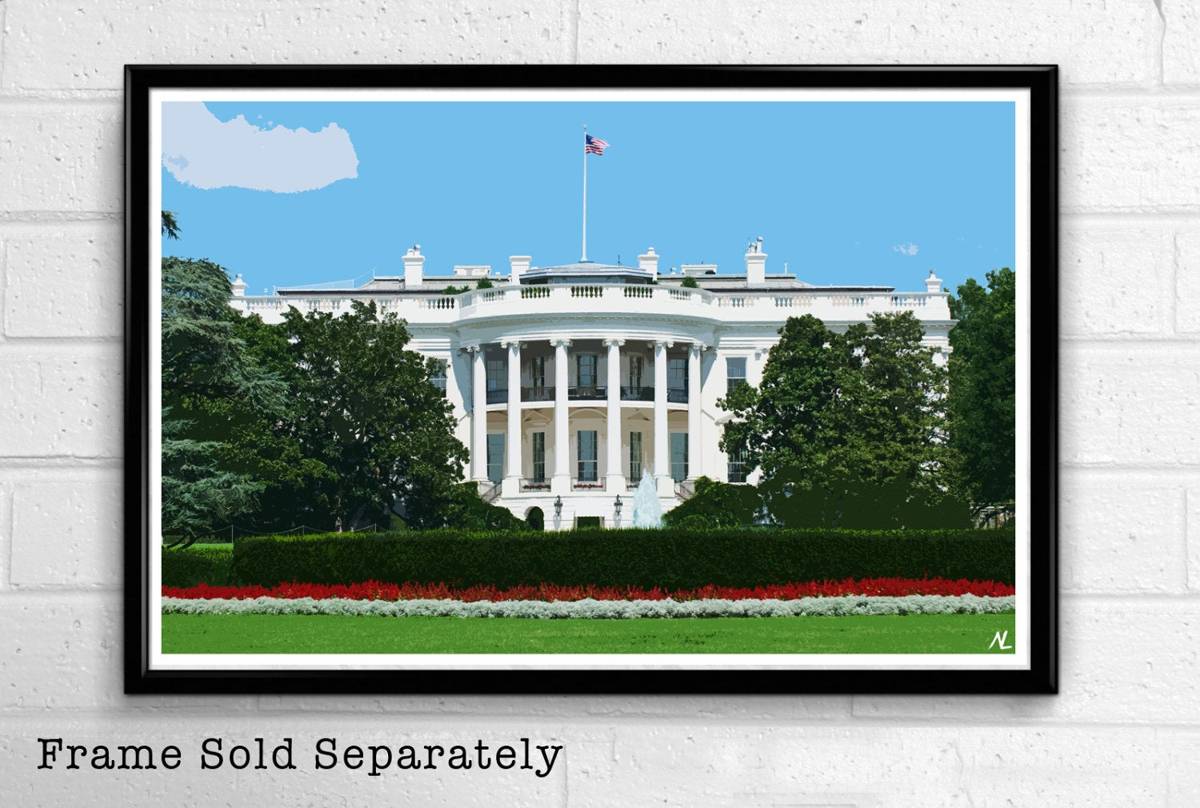 White House Illustration #2 - Washington Dc Landscape American United States - Poster | Canvas Wall Art Print