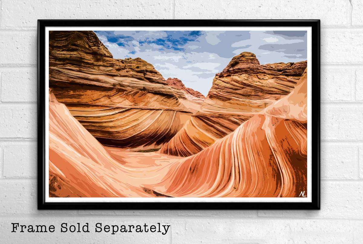 The Wave Illustration - Arizona Nature Sandstone Desert Landscape American United States - Poster | Canvas Wall Art Print