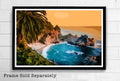 California Big Sur Mcway Falls Illustration - Pacific Ocean Nature Landscape American - Poster | Canvas Wall Art Print