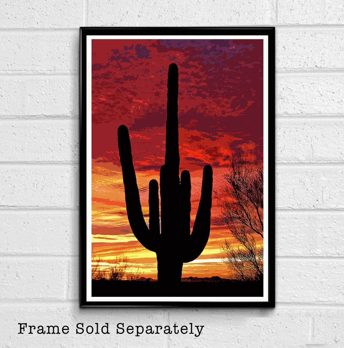 Saguaro National Park Sunset Illustration #2 - Arizona Desert Cactus Landscape - Poster | Canvas Wall Art Print