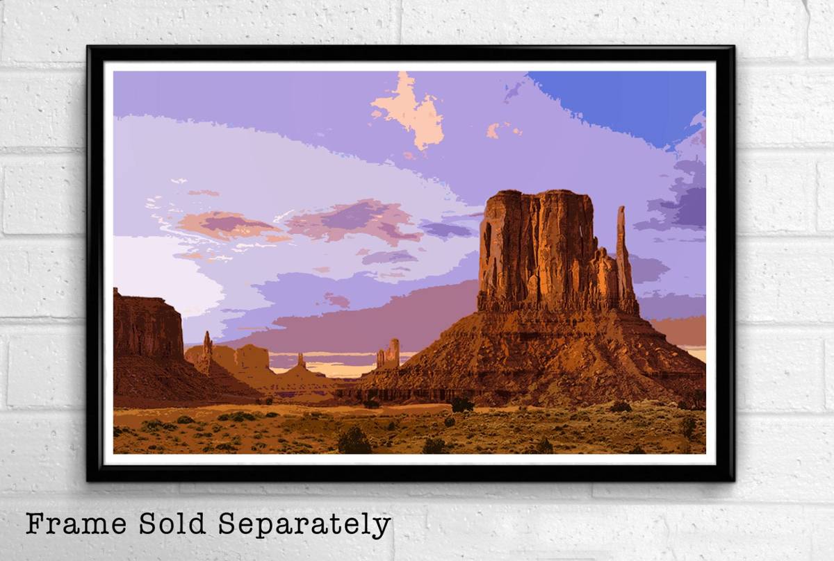 Monument Valley Illustration #3 - Desert Arizona Landscape Navajo Red Rocks American - Poster | Canvas Wall Art Print