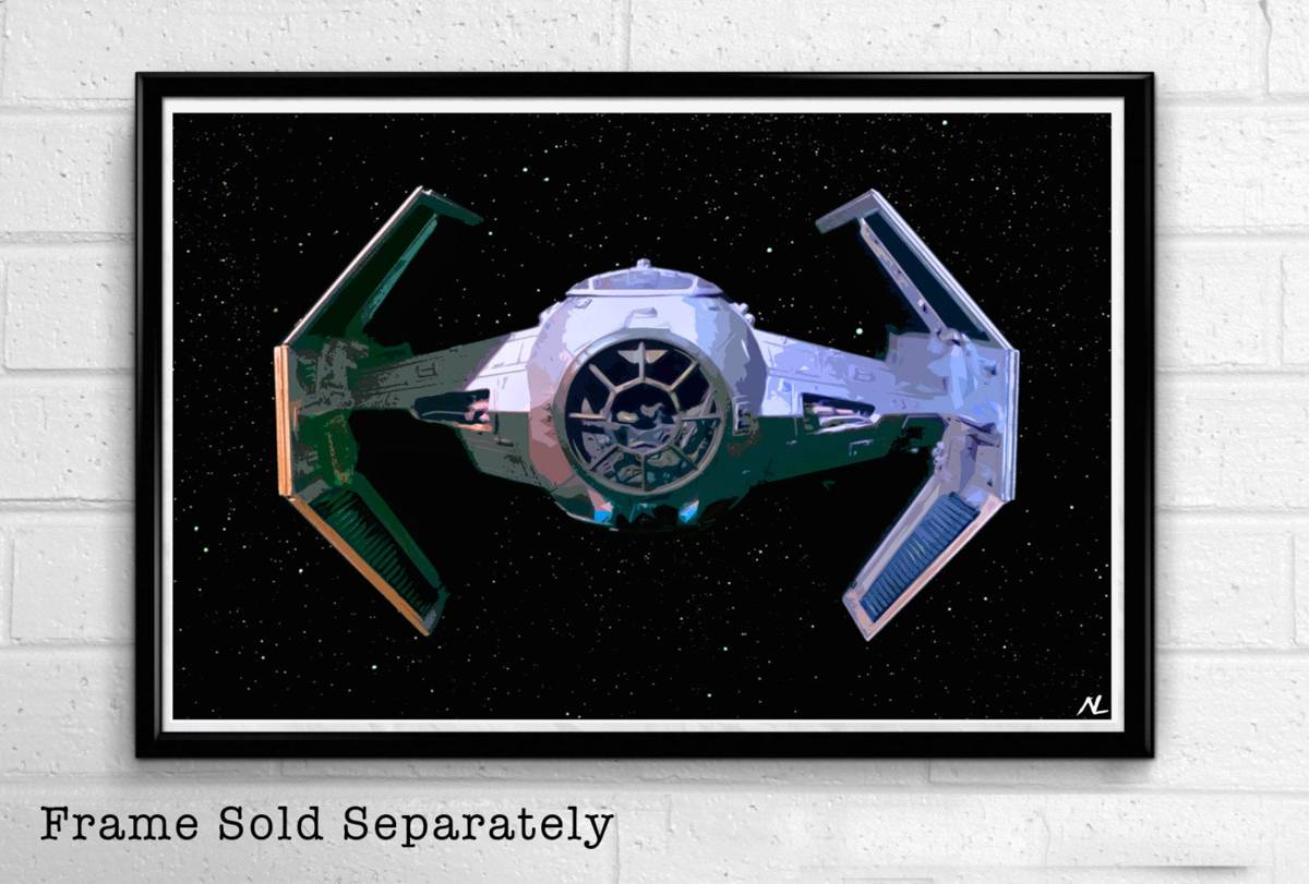 Star Wars Darth Vader Tie Fighter Illustration - Empire Sci-Fi Film Movie Geeky Nerdy - Poster | Canvas Wall Art Print