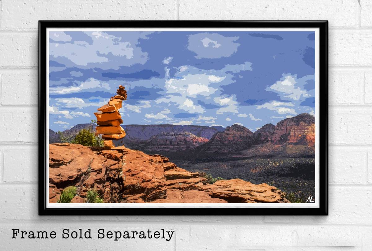Sedona Cairn Illustration - Desert Arizona Landscape - Poster | Canvas Wall Art Print