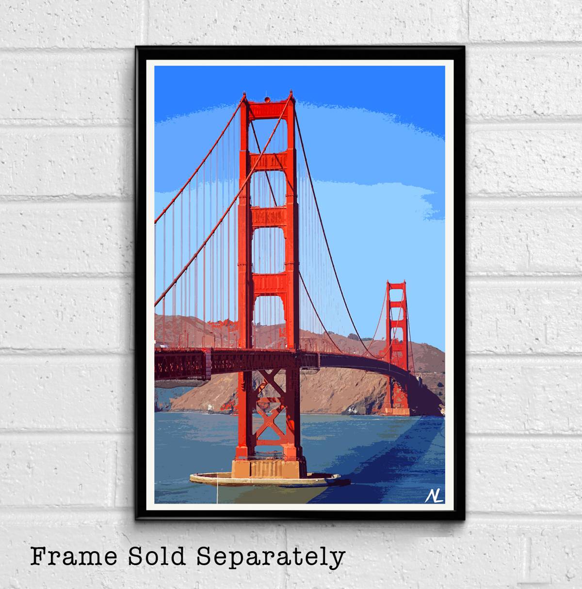 Golden Gate Bridge Illustration - California San Francisco Landscape American United States - Poster | Canvas Wall Art Print
