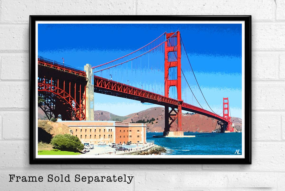 Golden Gate Bridge Illustration #2 - California San Francisco Landscape American United States - Poster | Canvas Wall Art Print