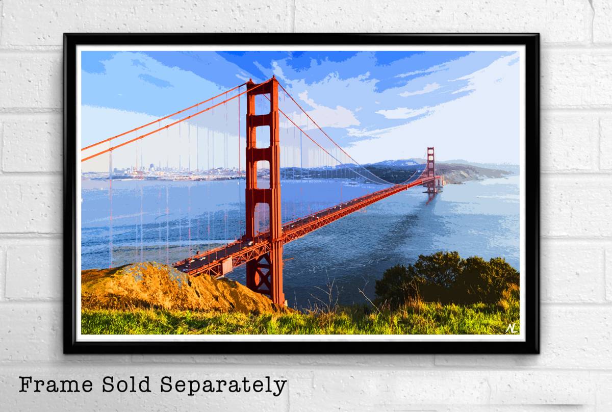 Golden Gate Bridge Illustration #3 - California San Francisco Landscape American United States - Poster | Canvas Wall Art Print