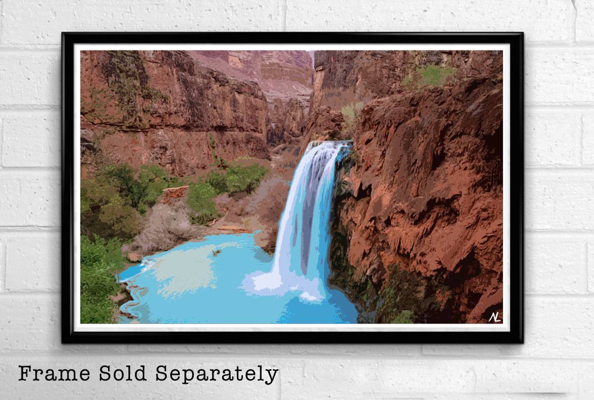Havasu Falls Waterfall Illustration - Grand Canyon Desert Arizona Landscape - Poster | Canvas Wall Art Print