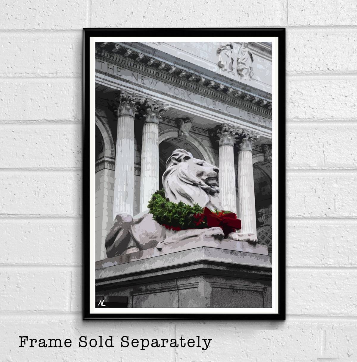 New York Public Library Illustration - New York City Landmark American Nyc United States Landmark Poster Print Or Canvas - Poster | Canvas Wall Art Print
