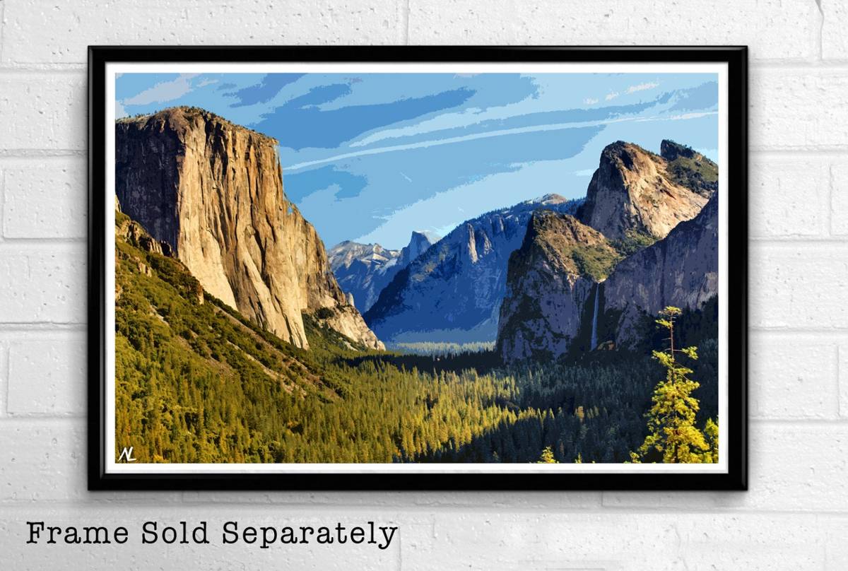 Yosemite National Park Illustration #2 - California Landscape American United States - Poster | Canvas Wall Art Print