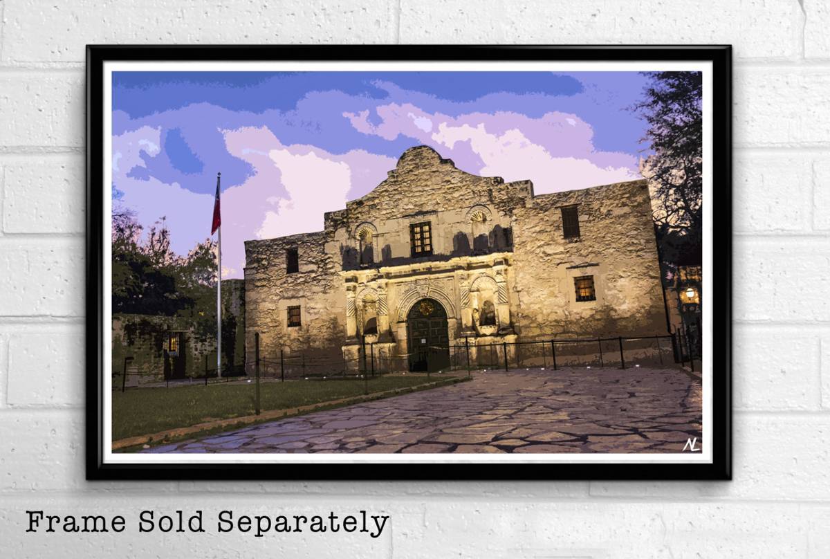 The Alamo Mission Illustration - Texas Landmark San Antonio Monument American United States - Poster | Canvas Wall Art Print