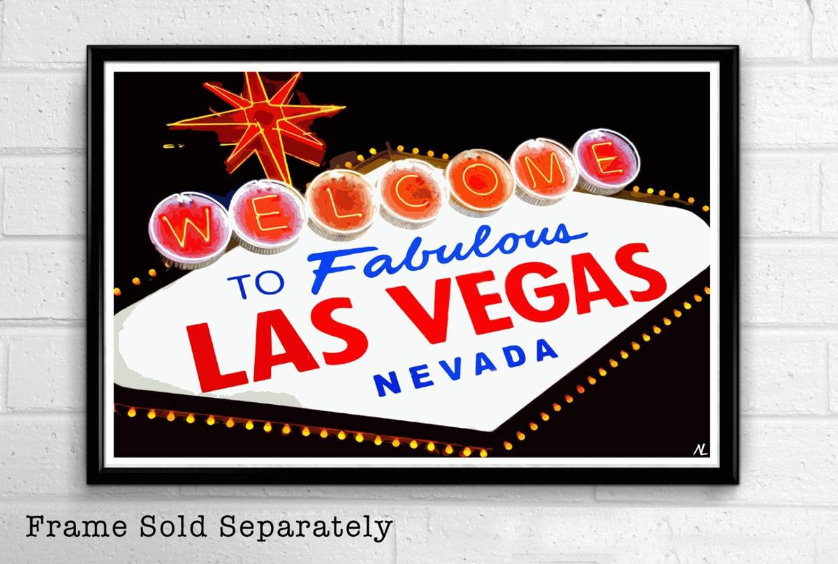 Las Vegas Sign Illustration - Sin City Nevada Landmark American United States Landmark - Poster | Canvas Wall Art Print
