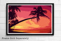 Tropical Palm Tree Red Pink Sunset Illustration - Hawaii Nature Landscape Pacific American - Poster | Canvas Wall Art Print