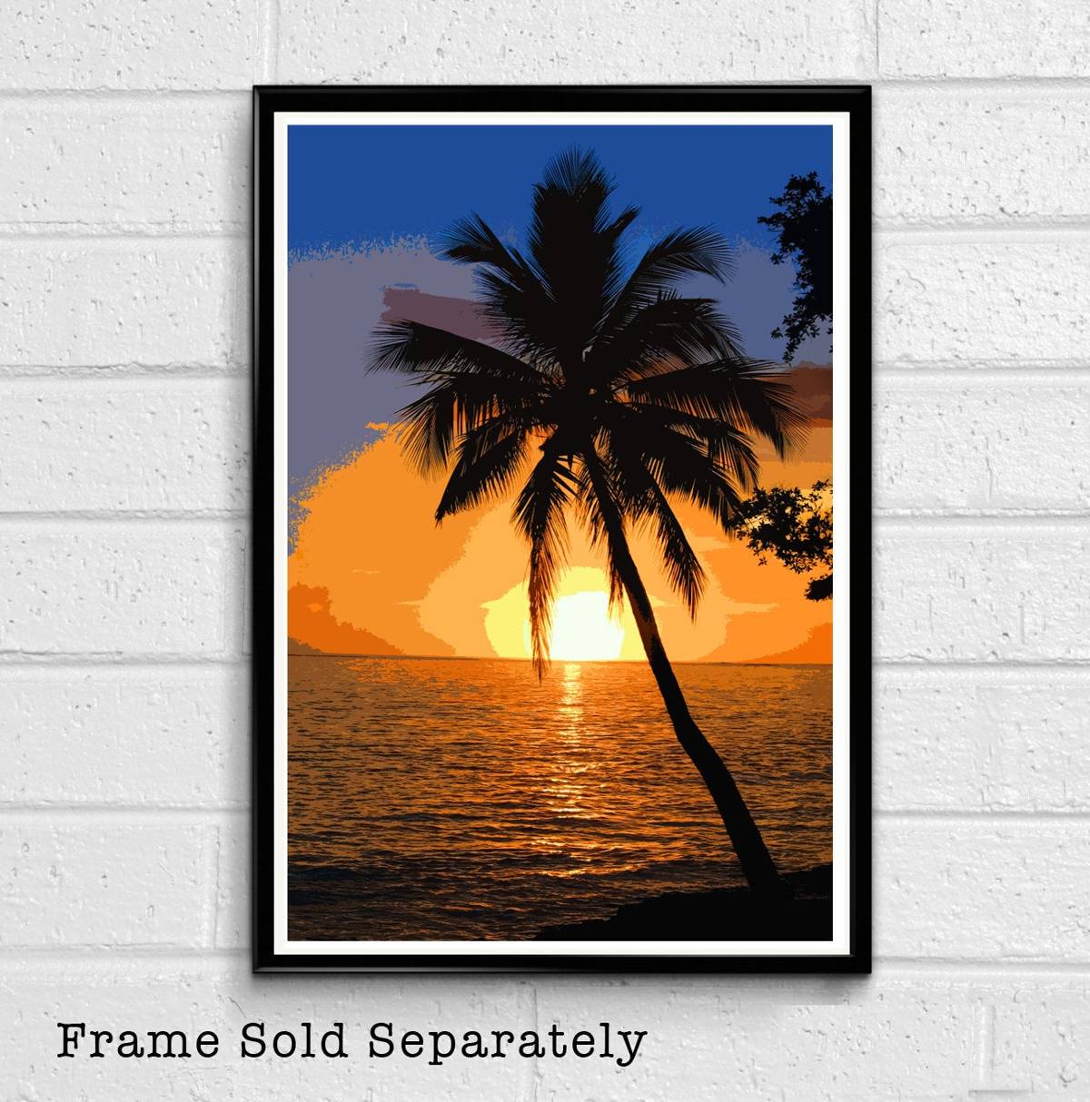 Tropical Palm Trees Sunset Illustration #3 - Hawaii Nature Pacific Landscape American - Poster | Canvas Wall Art Print