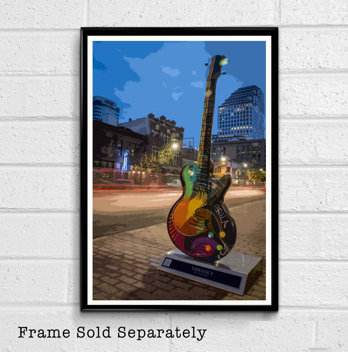 Austin Texas Guitar Illustration 4 - Monument American United States Landmark Travel - Poster | Canvas Wall Art Print