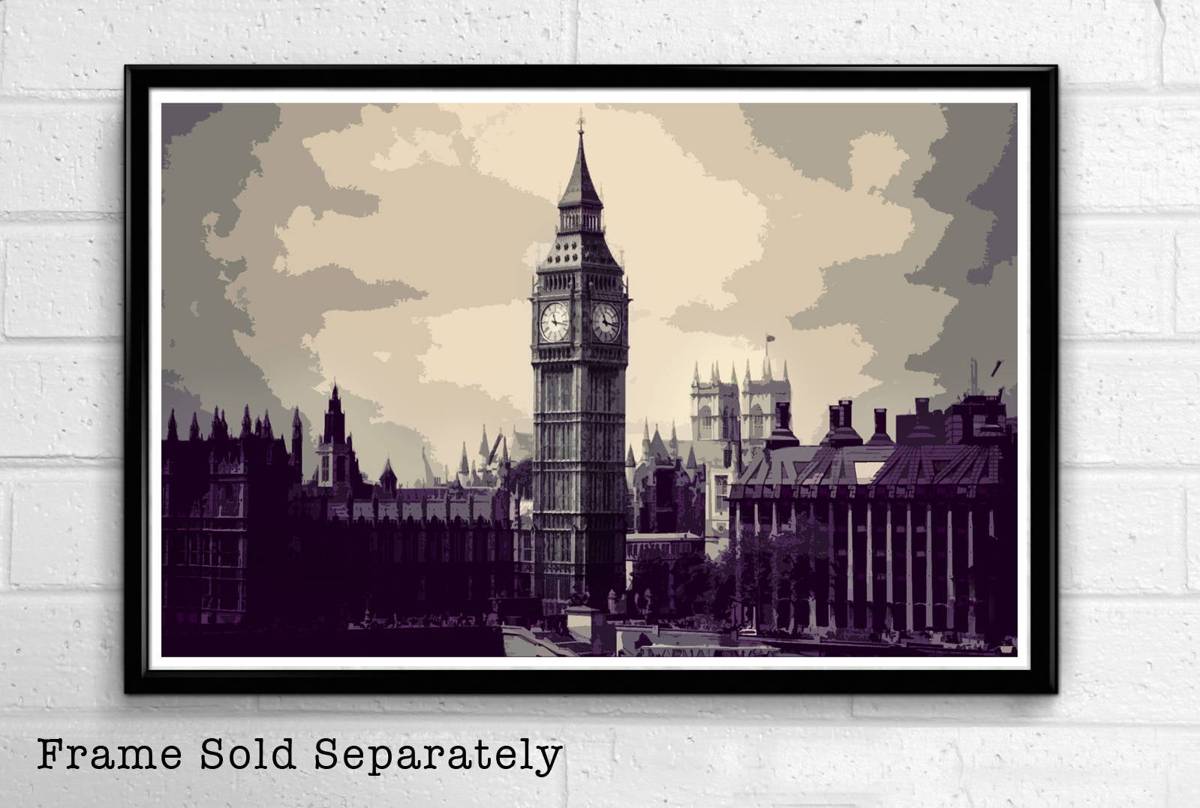 England Big Ben Illustration #4 - London Landmark British Monument Uk Travel - Poster | Canvas Wall Art Print