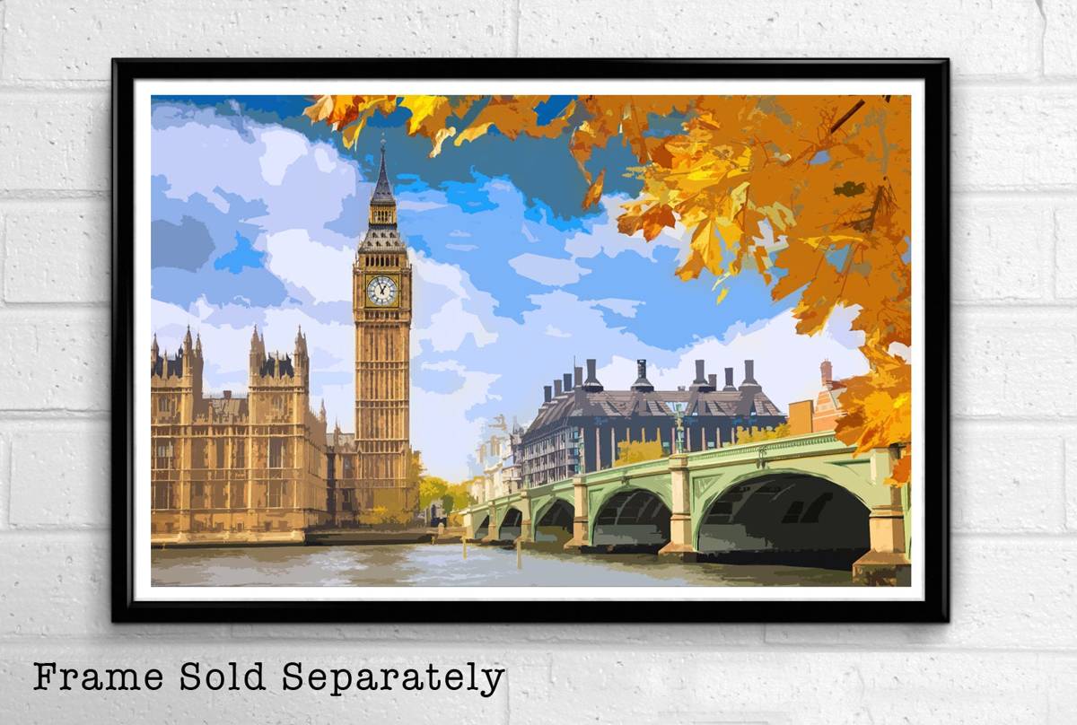 England Big Ben Illustration #5 - London Landmark British Monument Uk Travel - Poster | Canvas Wall Art Print