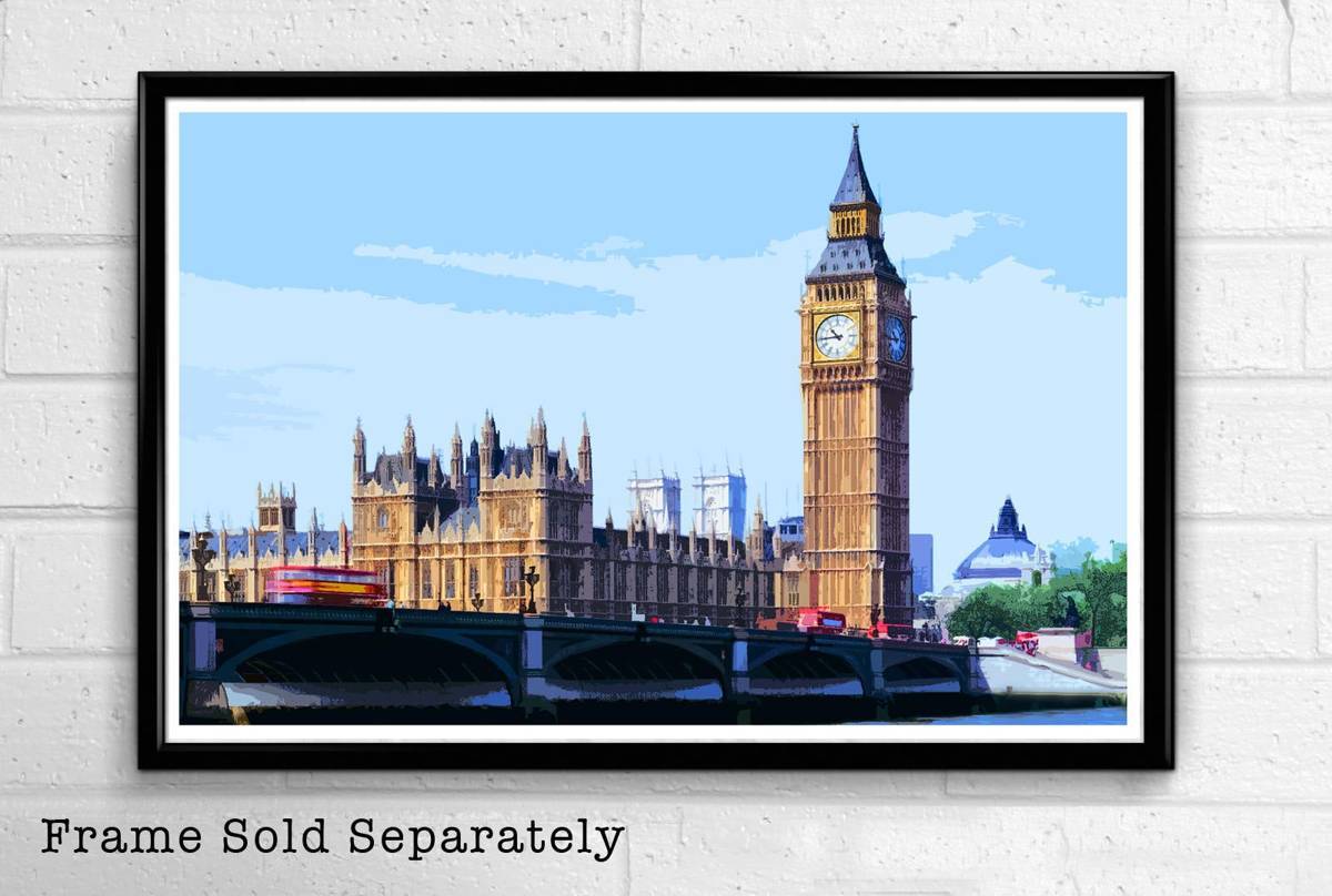 England Big Ben Illustration #6 - London Landmark British Monument Uk Travel - Poster | Canvas Wall Art Print