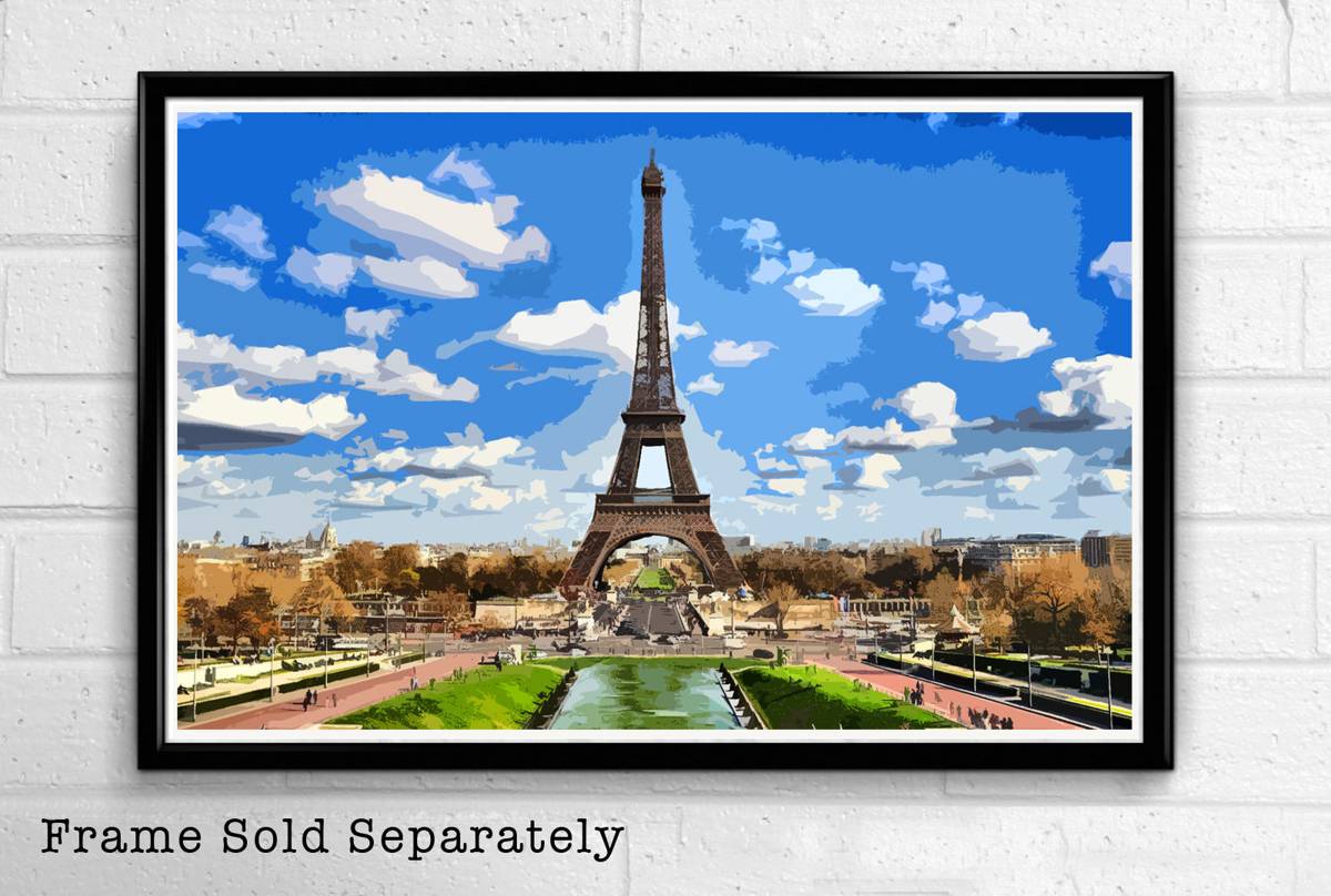 Paris Eiffel Tower Illustration #1 - Landmark France Monument Europe Travel - Poster | Canvas Wall Art Print