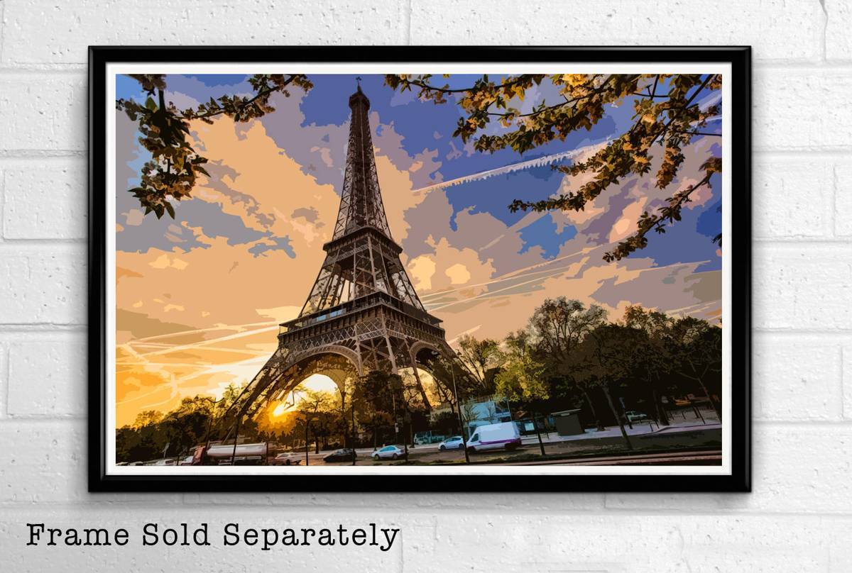 Eiffel Tower Sunset - Paris France Landmark French Landmark Europe Travel - Poster | Canvas Wall Art Print