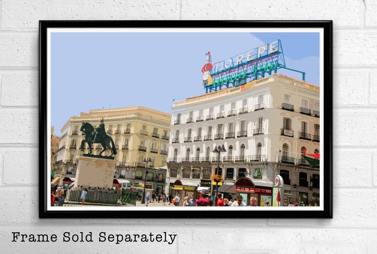 Spain'S Puerta Del Sol Madrid Illustration - Spanish Landmark European Monument Europe Landmark - Poster | Canvas Wall Art Print