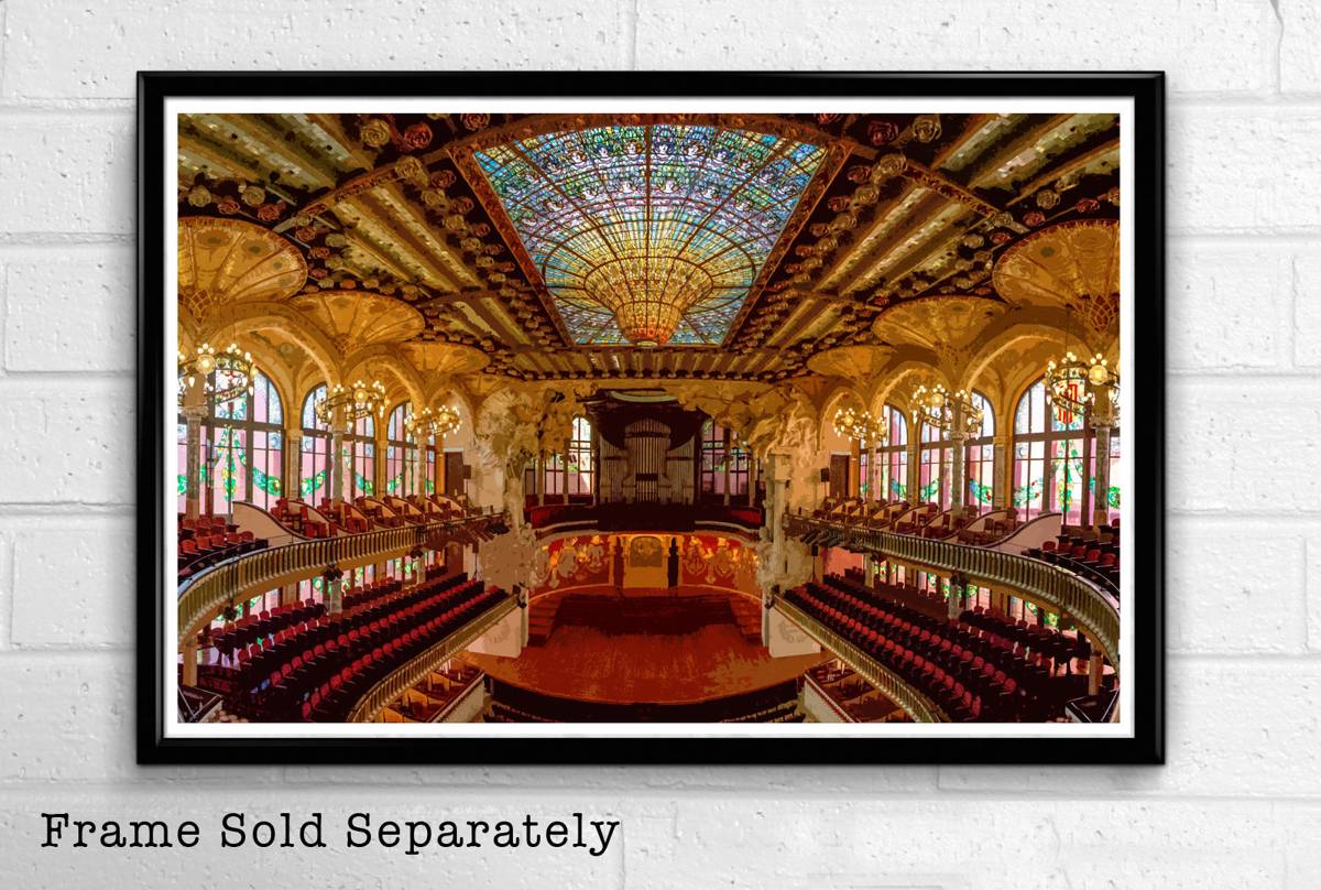 Barcelona Spain Palau De La M‚àö¬®¬¨¬∫Sica Catalana Illustration - European Monument Spanish Landmark Europe - Poster | Canvas Wall Art Print